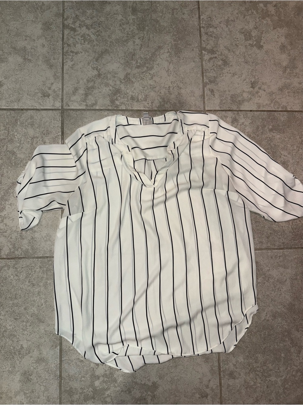 Worthington White Blouse with Black Vertical Stripes